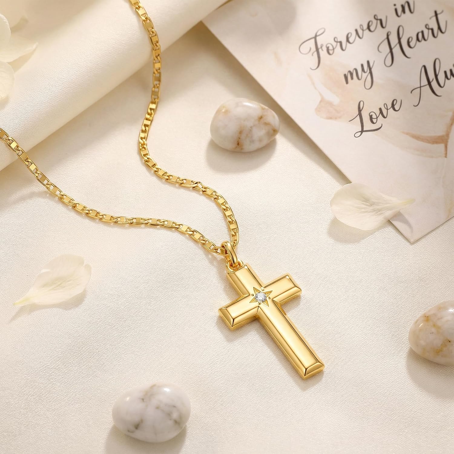 Gold Cross Necklace for Women 14K Gold Cross Necklaces for Women Crosses Chain Necklace for Womens Delicate and Distinctive with Subtle Sparkle Crosses Pendant Necklaces for Womens 27mm