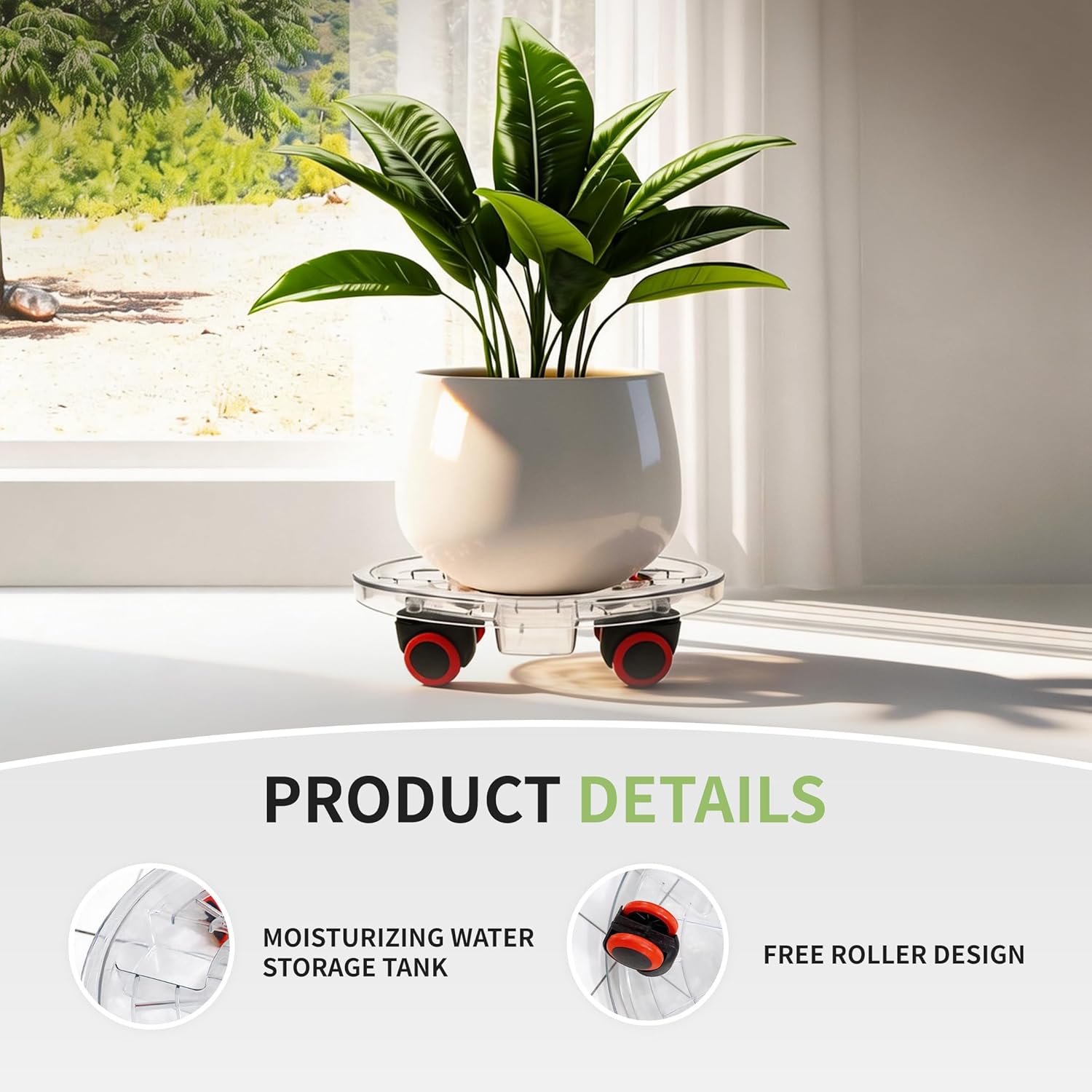 8-Pack 13 Inch Plant Caddy on Wheels, Heavy Duty Clear Plastic Rolling Plant Stands, Universal Planter Dolly with Caster Wheels for Indoor Outdoor Use