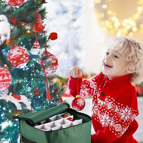 Miniatura 6 de Suclain 4 cajas de almacenamiento de adornos de Navidad de 13.5 x 13 x 13 pulgadas, contenedores de almacenamiento de adornos navideños con