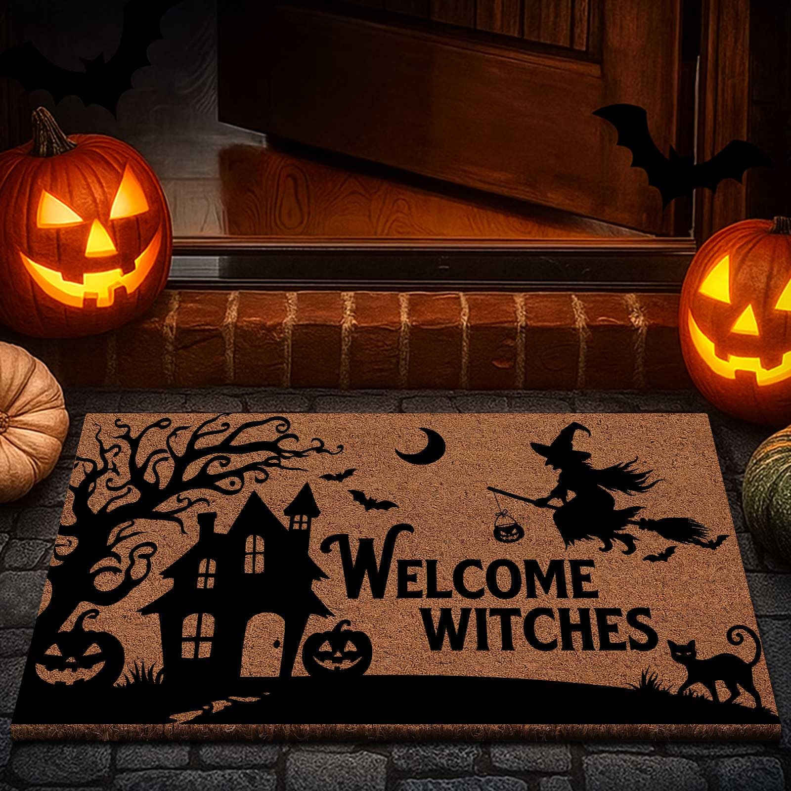 Lanpn Halloween Welcome Natural Coir Door Mat, Witches Coco Front Door Outdoor