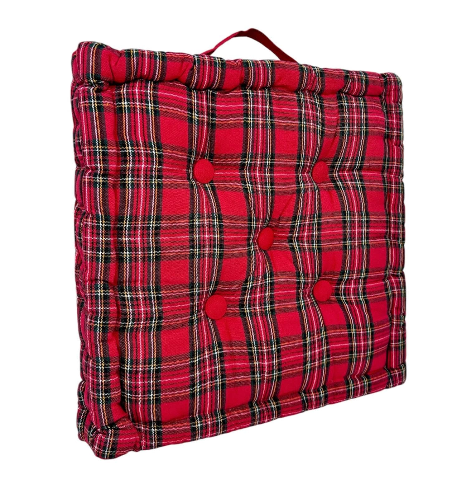 Tata Home Cuscino per Sedie Cucina 40x4 cm Cuscino Mattonella Sedia da Interno ed Esterno Cuscino Pavimento Materasso Trapuntato Imbottito Altezza 8 cm Mod. Scozzese Rosso (4 PEZZI)