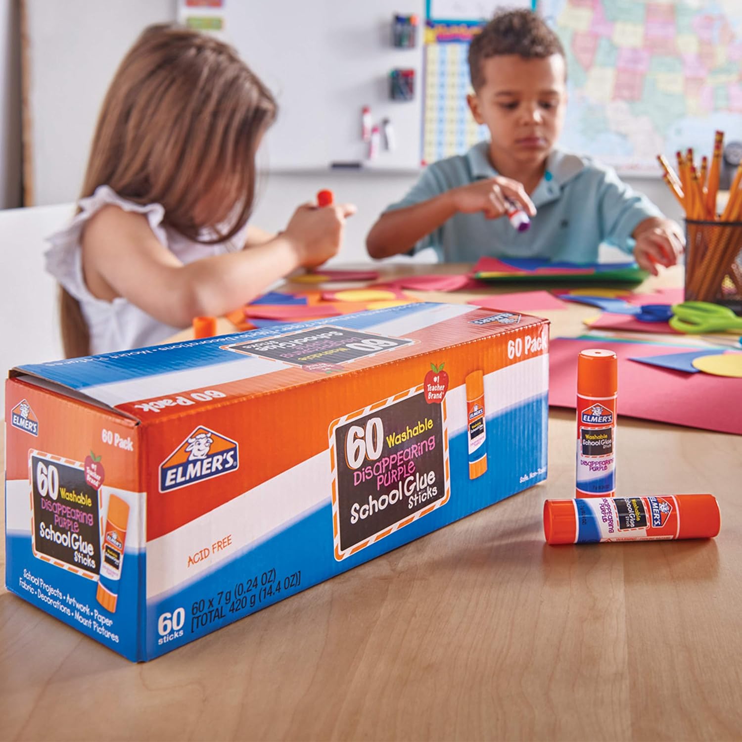 Elmer's Disappearing Purple School Glue Sticks, Washable, 0.24 Ounce Glue Sticks for Kids | School Supplies | Scrapbooking Supplies | Vision Board Supplies, 60 Count : Bulk Glue : Office Products