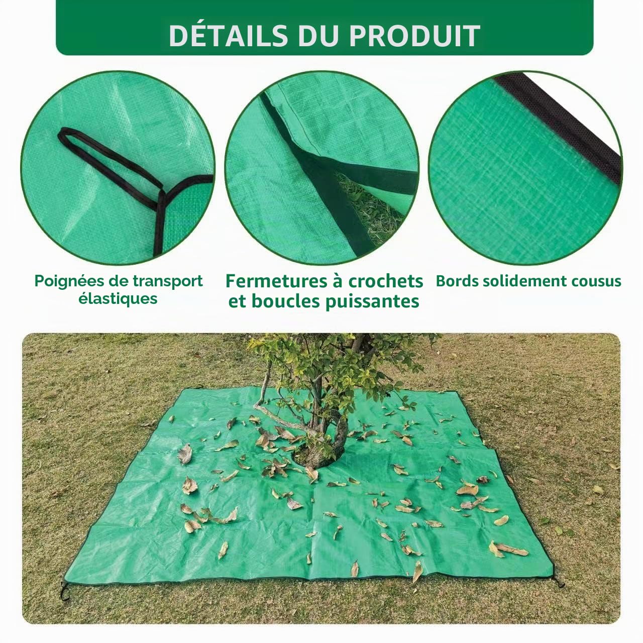Bâche d'élagage avec Trou, Quatre Coins avec languettes pour Une Fixation Facile Autour des arbustes et des Arbres - 200 x 200 cm