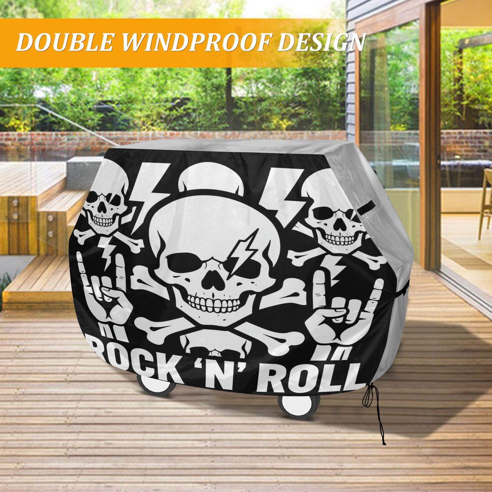 Fundas para ahumadores de 65 pulgadas, resistentes y anti-UV para exteriores, diseño de calavera Rock 'n' Roll
