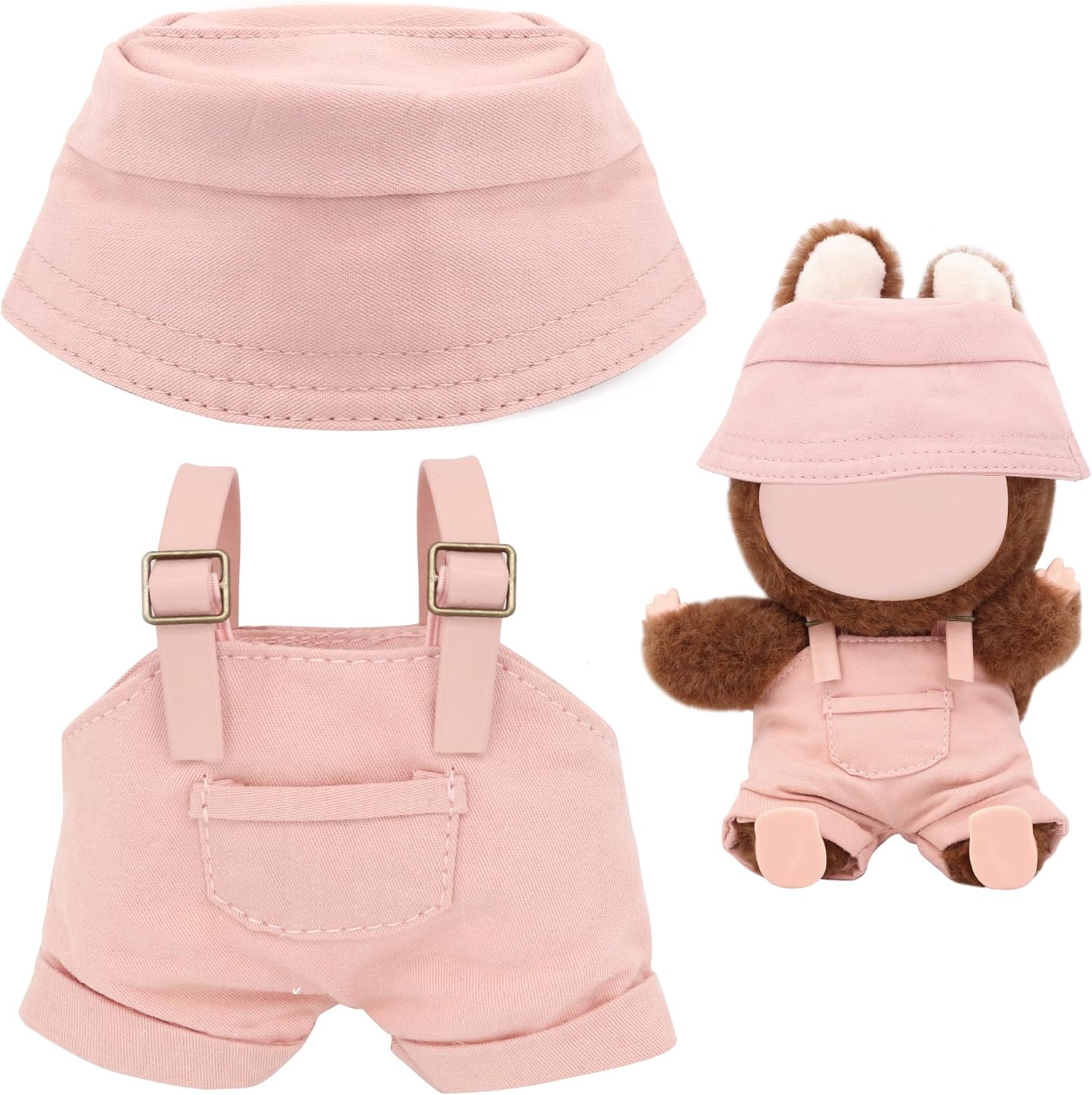 15cm-17cm Dolls Clothes with Adjustable Straps & Cute Hat for Girls, Summer Overalls Outfits Clothing Set for 17 CM Doll, Cute Fashion Ropa De for Have a Seat Doll Daily Wear-Pink
