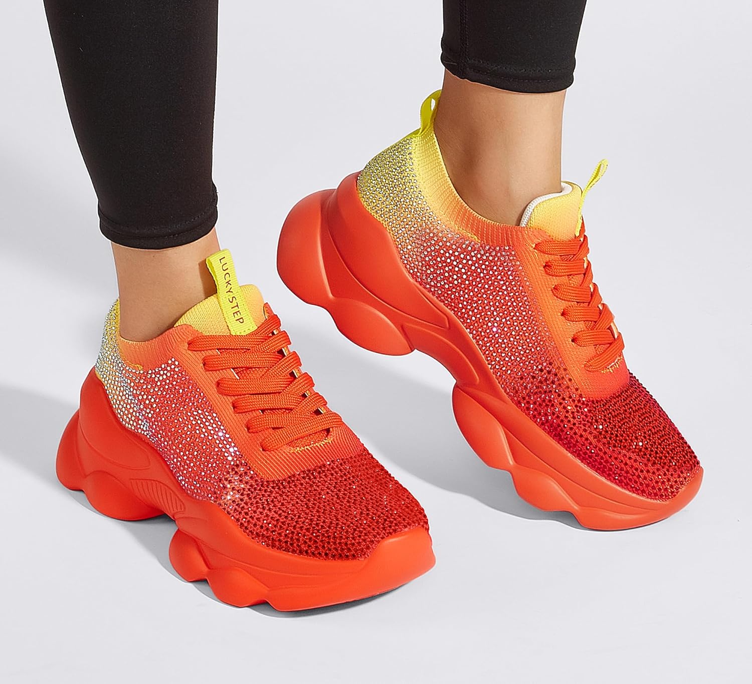 LUCKY STEP Women's Chunky Rhinestone Sneaker Sparkly Bling Bedazzled Mesh Slip on Elastic Sock Glitter Shiny Rave Walking Shoes - Image 9