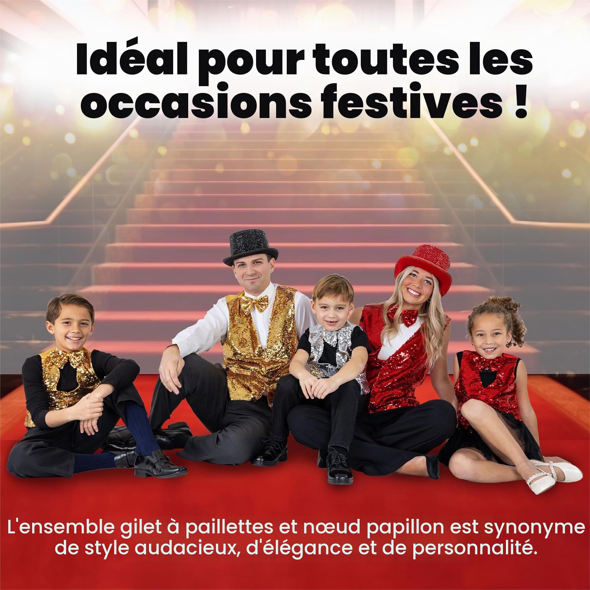 Dress Up America Gilet À Paillettes Avec Nœud Papillon - Gilet Scintillant Pour Garçons - Gilet De Fête Costumée Pour Enfants - Gilet À Paillettes Pour Garçons