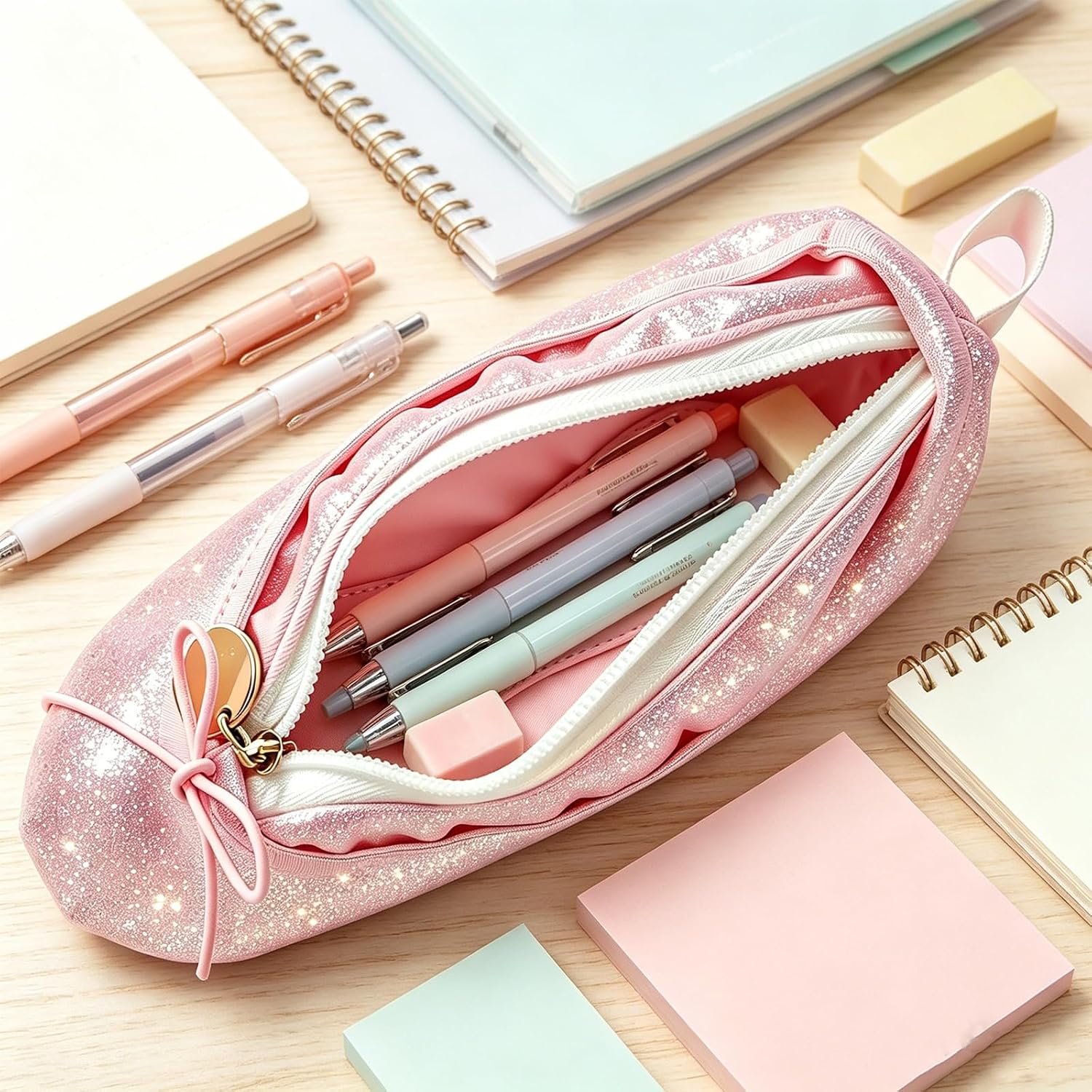 Shiny Ballet Pencil Case, Cute Pink Pencil Case Ballet Shoe Zipper Pouch Storage Pencil Bag Office Pen Case, Ballerina Dance Recital Gifts Small Dance Bag Cosmetic Bag for Dancer Moms