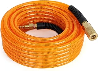 FYPower Air Compressor Hose 1/4 Inch x 50 Feet Flexeel Reinforced Polyurethane (PU) Air Hose with Fittings, Bend Restrictors, 1/4" Industrial Quick Coupler and Plug Kit