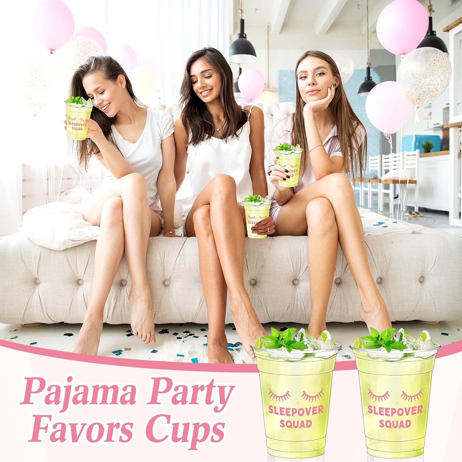 SiliFine 48 Pcs Sleepover Plastic Cups 12 oz Disposable Pajama Cups Sleepover Party Supplies for Birthdays Slumber Spa Party Favors