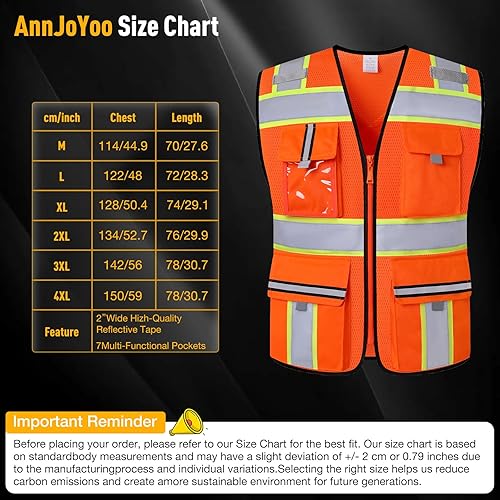 Miniatura 7 de Chaleco de seguridad clase 2 con cremallera frontal y múltiples bolsillos, chaleco de alta visibilidad, cumple con las normas ANSIISEA