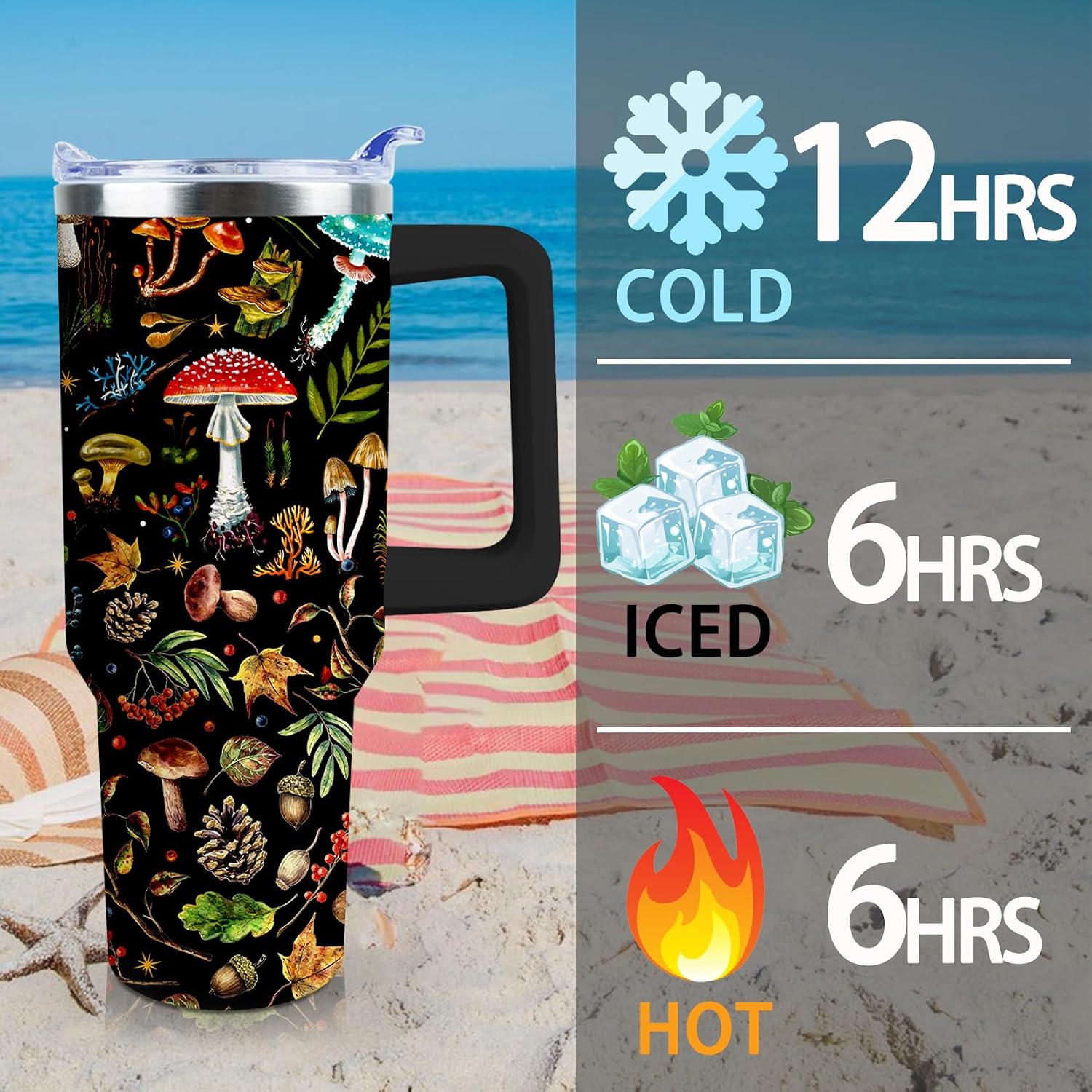 Mushroom Tumbler 40 oz Tumbler with Handle and Straw Lid Leak Proof - Stainless Steel Insulated Tumbler - Travel Mug for Mothers Day Birthday Gift for Women Mom Daughter
