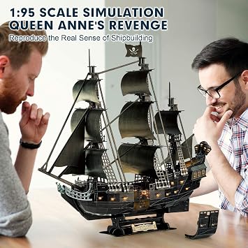 CubicFun LED 3D Puzzles Queen Anne's Revenge Ship Model Kits for Adults | Building 3-d Puzzles with LED Lights, Impossible Black Pearl Ship Jigsaw Puzzles for Adults -293 Pieces