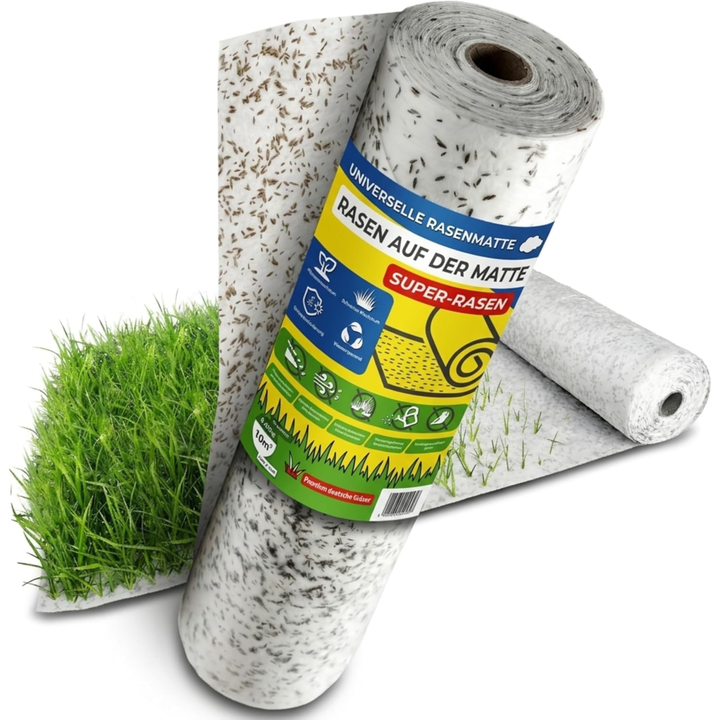 Matte mit integrierten Rasensamen - Gras auf der Rolle für eine einfache Aussaat - biologisch abbaubare Rasenvlies-Grassamen schnellkeimend- Rasenrolle (10m²) - Rasenmatte
