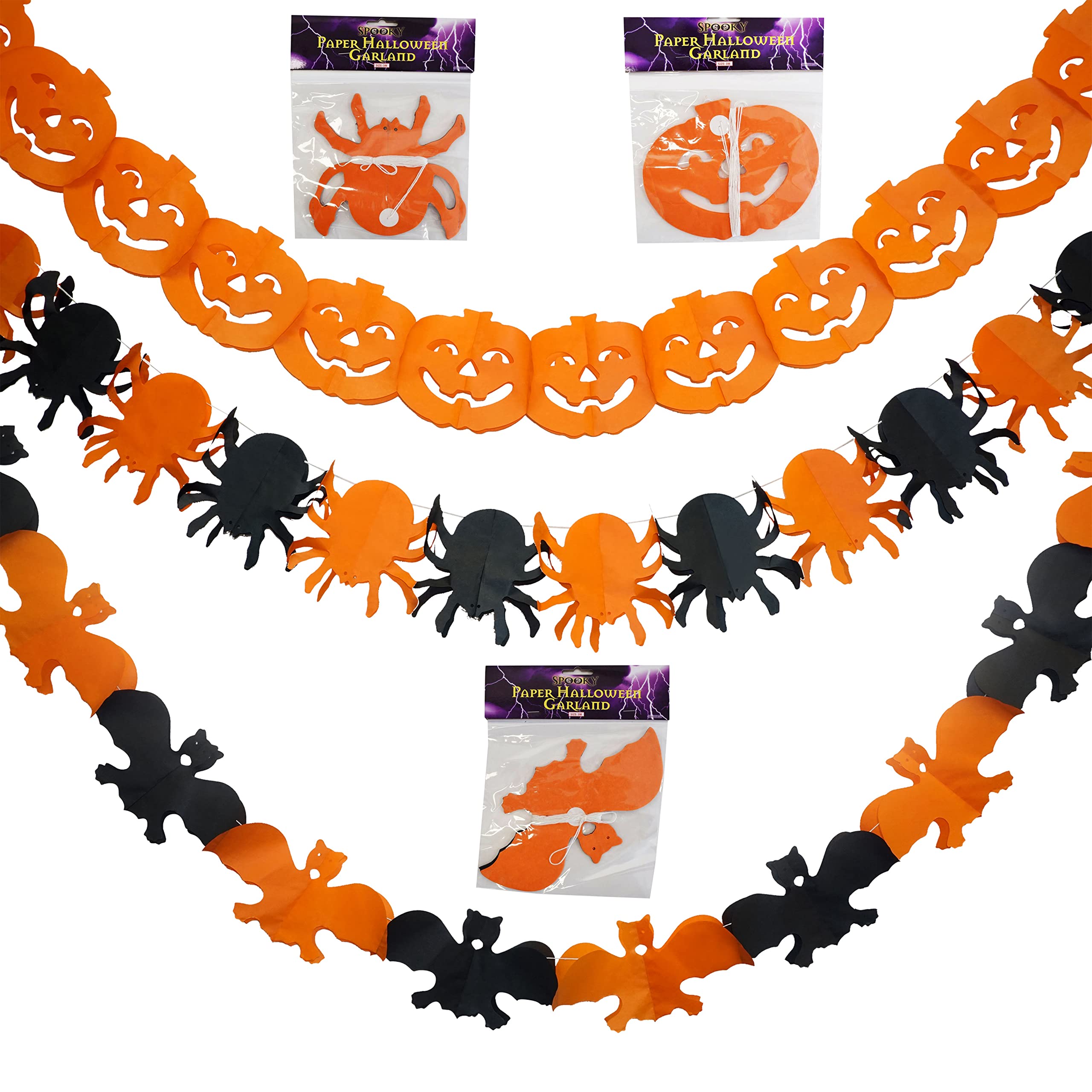 Srv Hub 3Pcs Halloween Honeycomb Garlands 3Pcs Halloween Honeycomb Garland Set, 3M Bat Pumpkin Spider Paper Hanging Decorations With Wooden Beads, 3D Folding Reusable Banners For Indoor Outdoor Party Décor