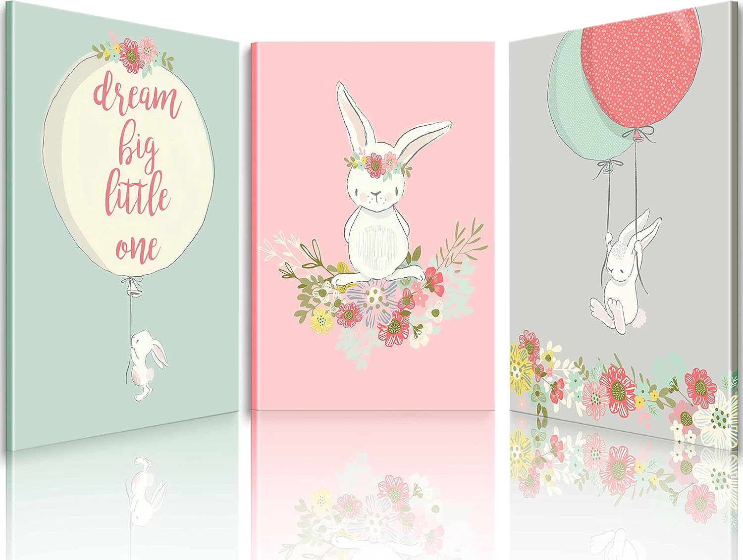 Cartoon Rabbit Wall Art Framed Canvas Prints For Kids baby