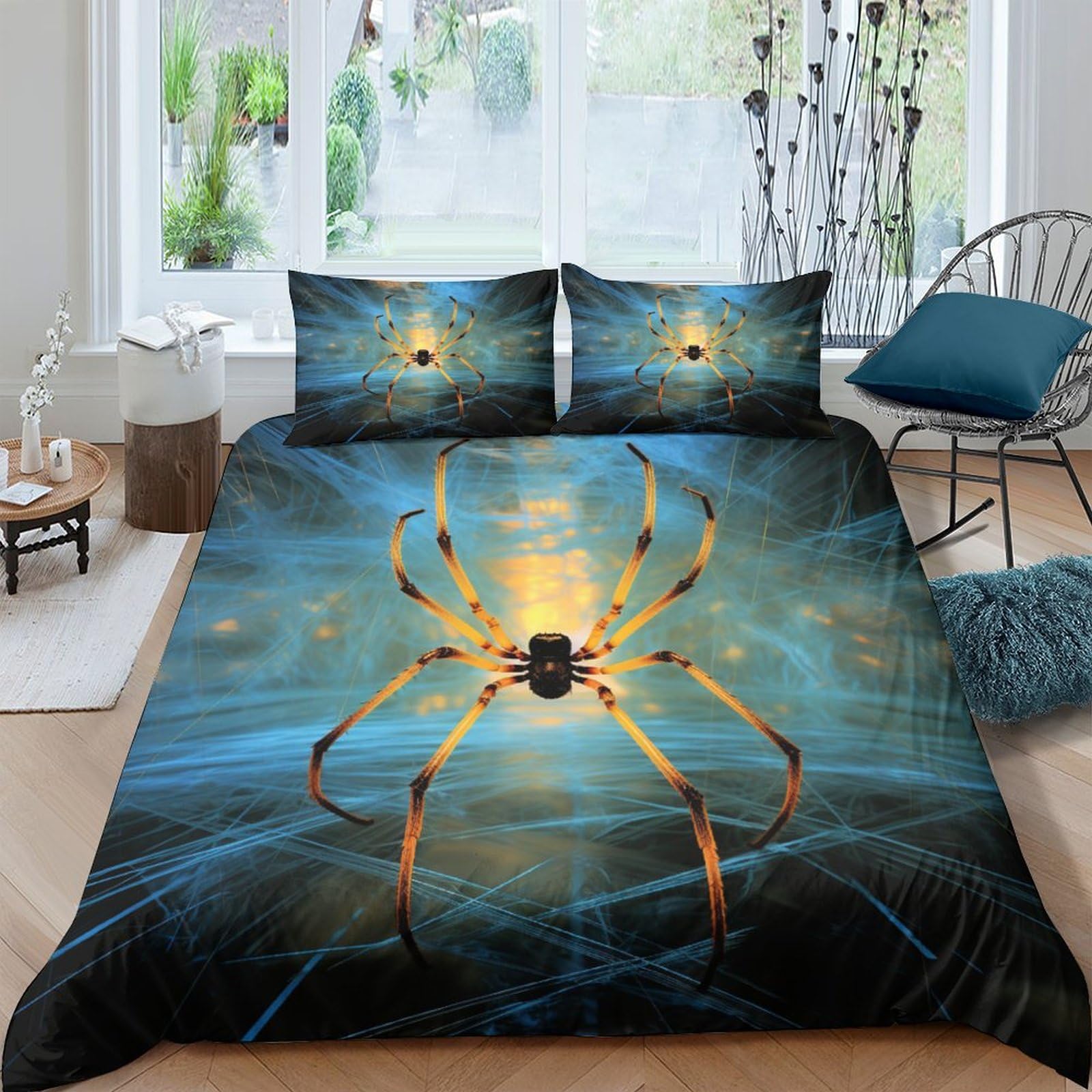 Housse de couette reptile araignée 3D King en microfibre respirante avec taies d'oreiller