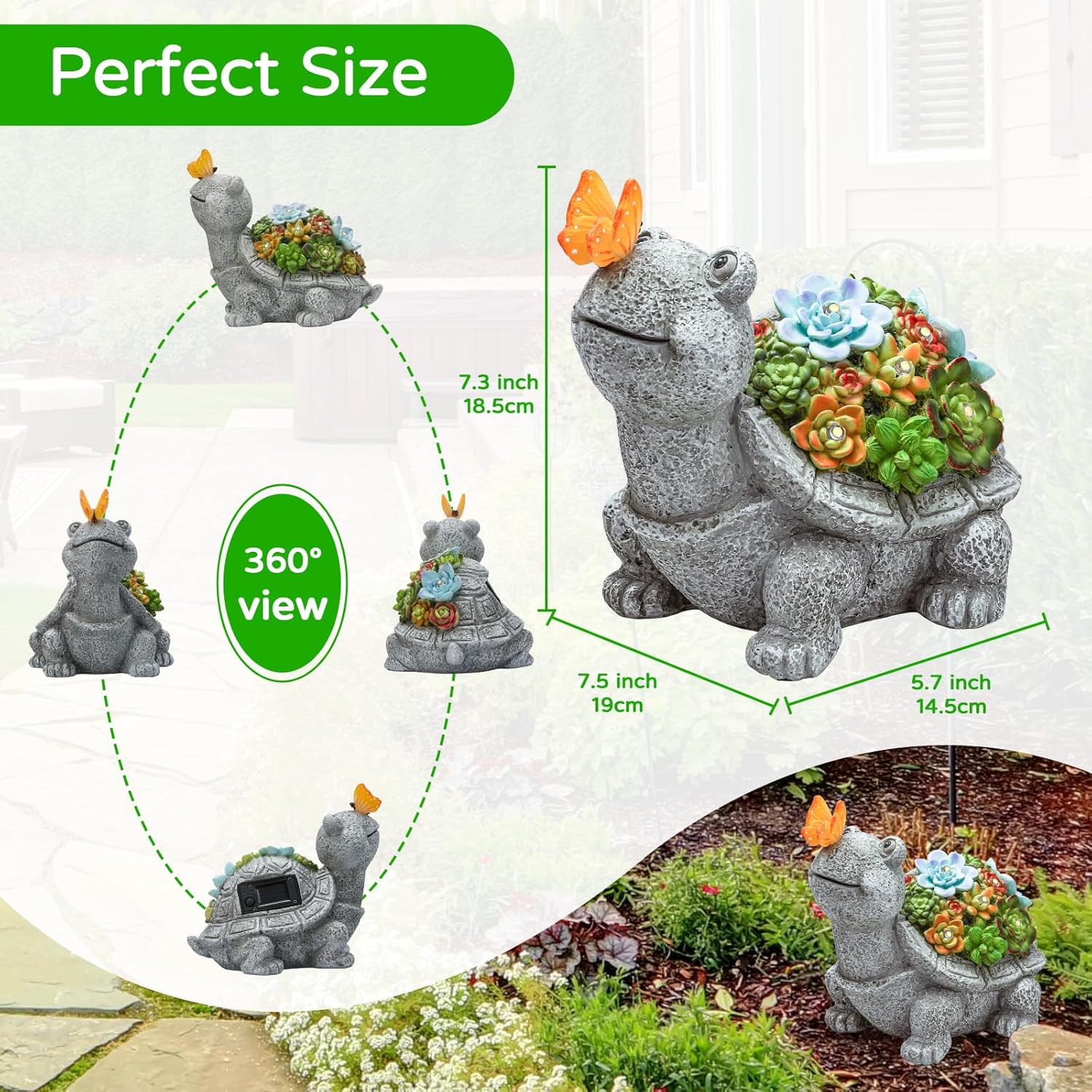 WENYLE Solar Outdoor Statues,Turtle Garden Sculptures with Succulent,Lawn Decor Tortoise Garden Figurine for Patio,Yard Unique Christmas Birthdays Gift for Mom Grandma
