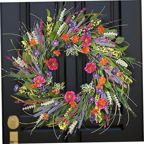 Wildflower Wreath for Front Door, 16 Inch Colorful Spring Wreath