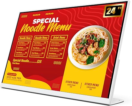 24 Inch Desktop Digital Menu Board, HD Digital Signage Retail Store Monitor, Commercial Display Advertising Screen Android with CMS, Electronic Menu Display for Milk Tea Shop/Restaurant
