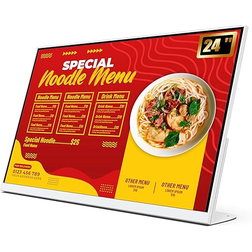 24 Inch Desktop Digital Menu Board, HD Digital Signage Retail Store Payment Kiosk, Commercial Display Advertising Screen Android with HDMI in, Electronic menu display for Milk Tea Shop/Restaurant