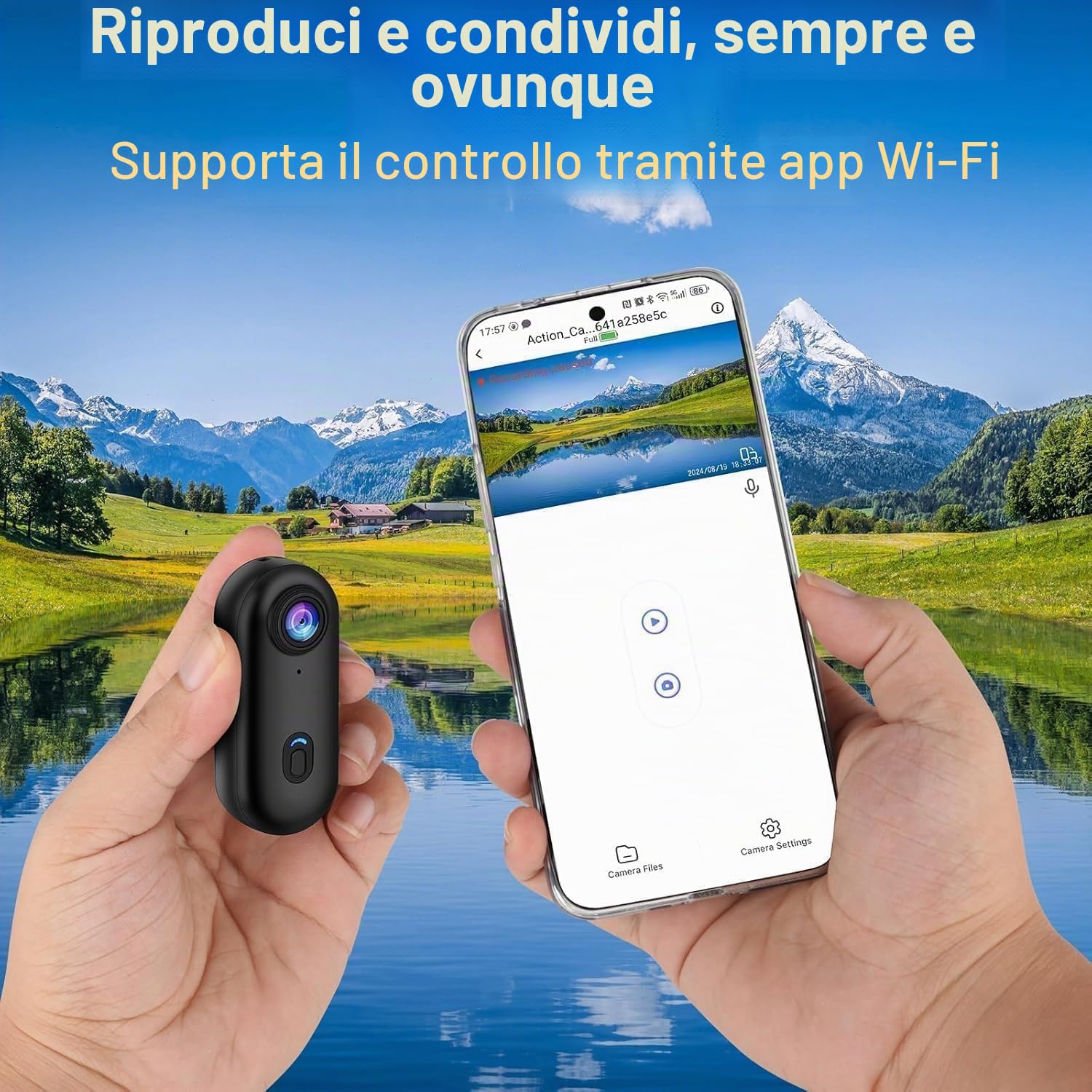 Mini Camera Sport 4K Body Cam POV Action Camera 360 Gradi Rotante e Clip Magnetica impermeabile 170° Grandangolo Cam Portatile per Vlogging Velo Moto Registrazione Audio e Video, Accessorio Multi