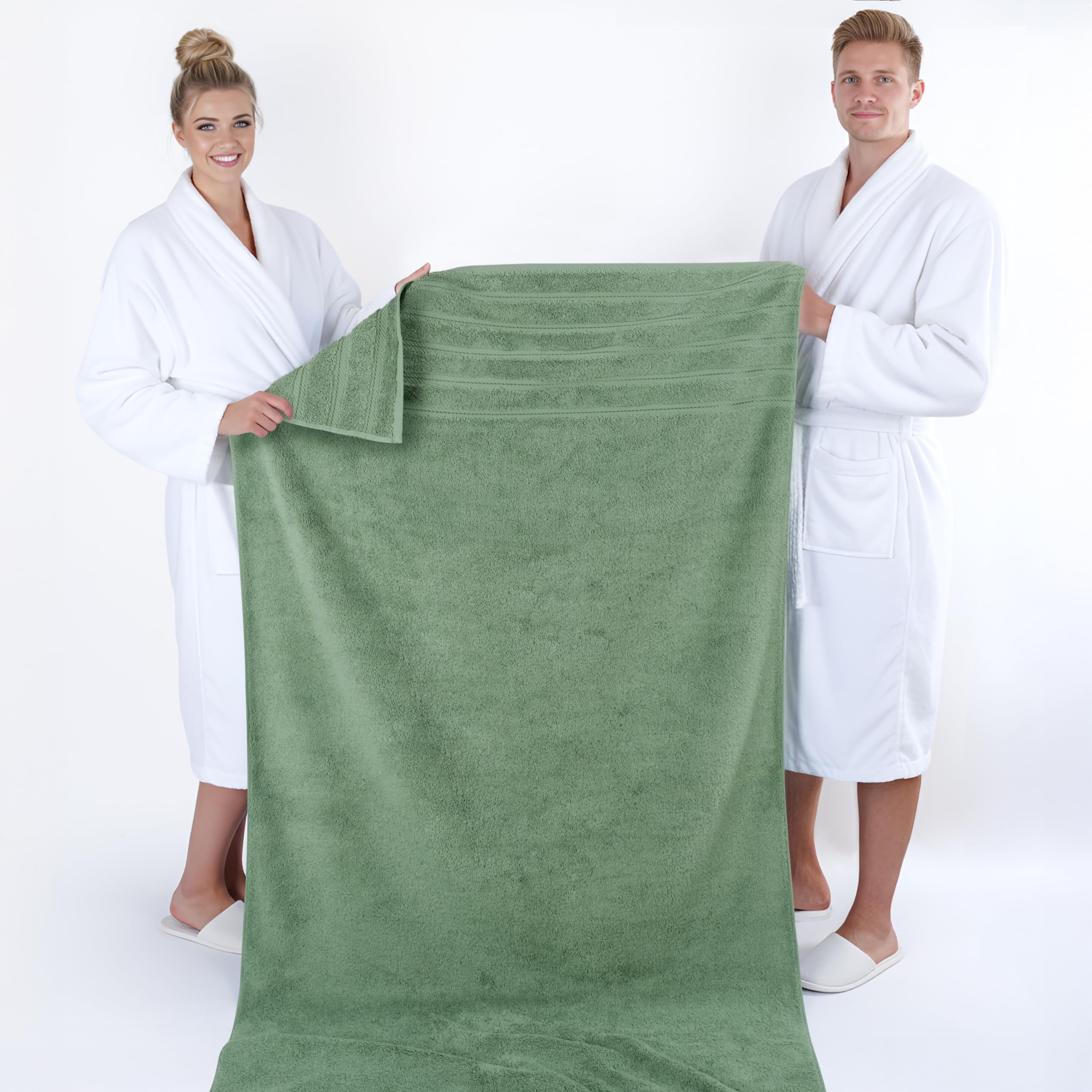 American Soft Linen Asciugamani da bagno grandi Jumbo, 100% cotone da 600 g/m², 35 x 70 cm, asciugamani da bagno di lusso oversize per bagno, spiaggia e piscina, verde salvia