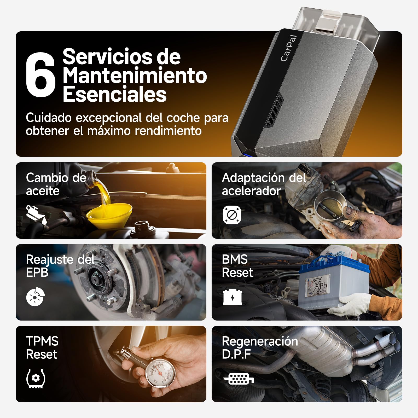 TOPDON Carpal-A OBD2 Diagnosis, Bluetooth Diagnosis Coche Multimarca,Diagnóstico de Todos los Sistemas, 6 Servicios Reset, AutoVIN, Smog Check, Guía de Reparación, Inspección del Motor