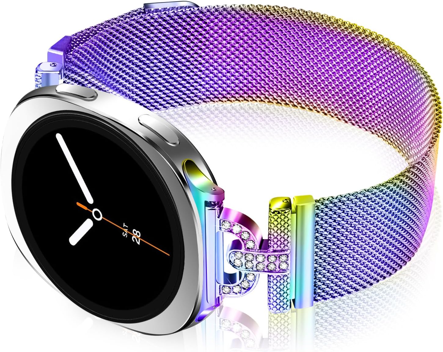Metal Magnetic Bands Compatible with Samsung Galaxy Watch 8 40mm 44mm/Galaxy Watch 8 Classic 46mm, Mesh Stainless Steel Dressy Wristband with D-Shape Diamond Women