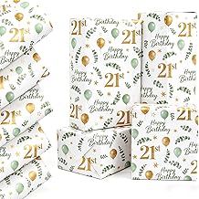 50x70cm 21st Birthday Gift Wrapping Paper, QRTDXP 5pcs Green Gold Wrap Paper Designed for 21 Years Old