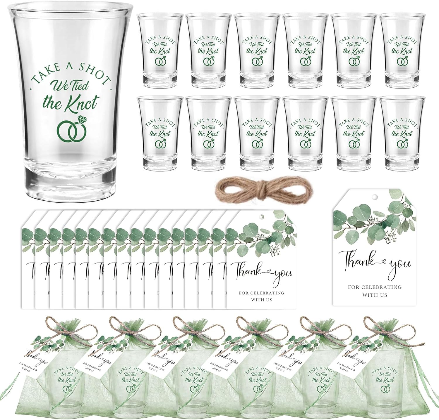JarThenaAMCS 50 Sets Graduation Party Favors for Guests Black Grad Cap Clear Shot Glasses Thank You Tags Organza Bags with Rope for Congrats Grad Party Supplies