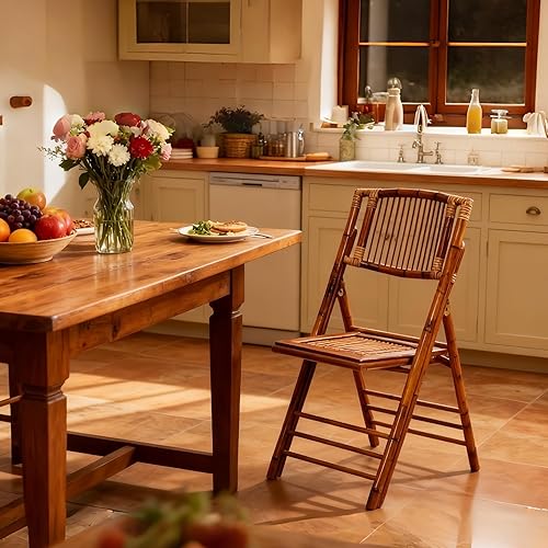 Miniatura 2 de FSC Certified Bamboo Folding Chair, Completely Upgraded Foldable Vintage Dining Chair with 330lb Capacity Handcrafted for Living Room Patio Garden
