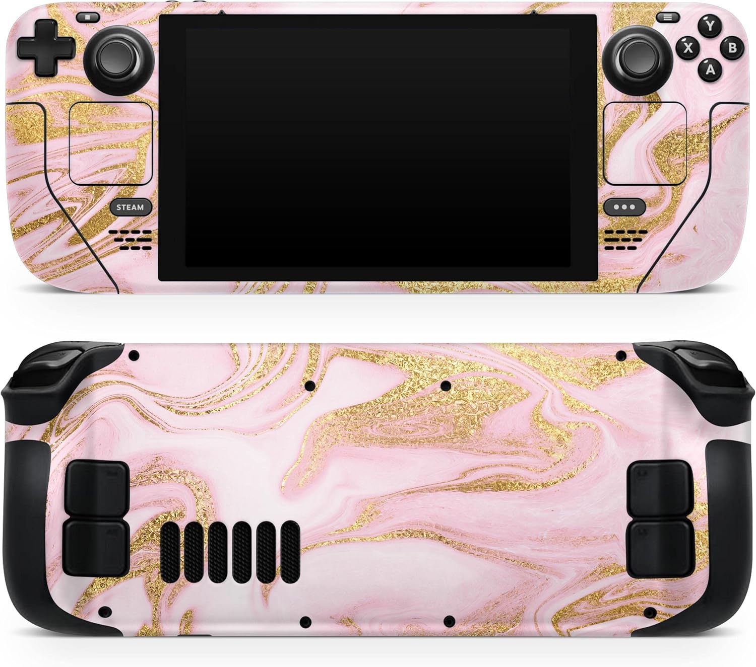 Compatible with Steam Deck - Skin Decal Protective Scratch-Resistant Removable Vinyl Wrap Cover - Rose Pink Marble & Digital Gold Frosted Foil V11