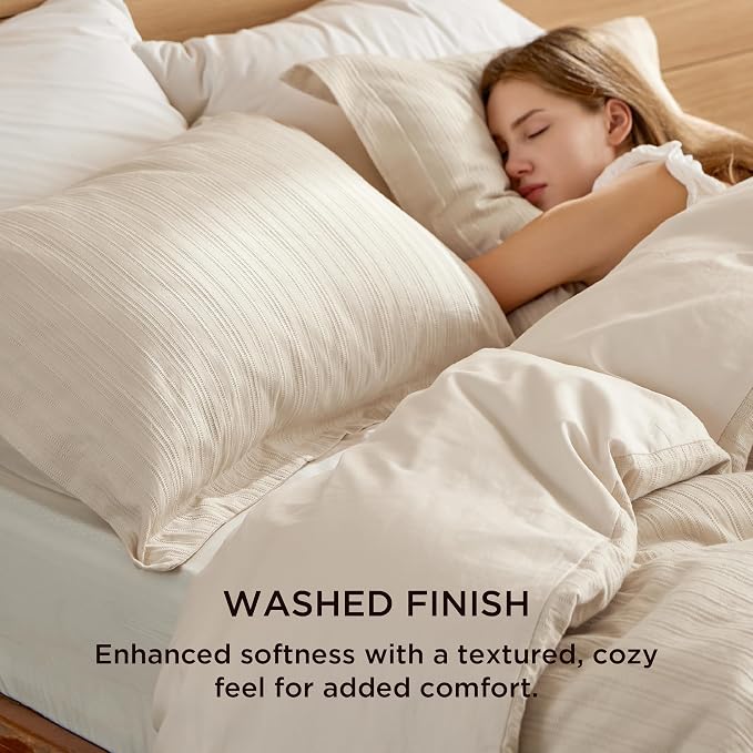 Bedsure Cotton Duvet Cover Queen Szie - Boho Textured Duvet Cover Set, Soft and Breathable Jacquard Bedding Set for All Seasons (Beige, Queen, 90"x90")