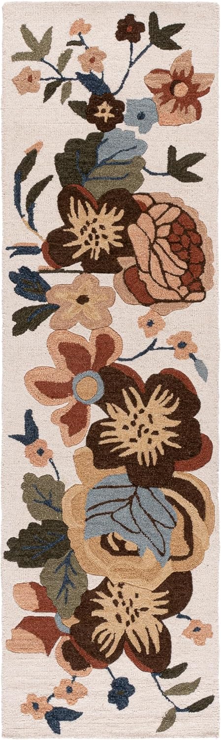 SAFAVIEH Area Rug 5x8 - Jardin Collection - Ivory & Green, Handmade Wool, Floral Design, Ideal for Living Room, Bedroom, Dining Space (JAR760A)