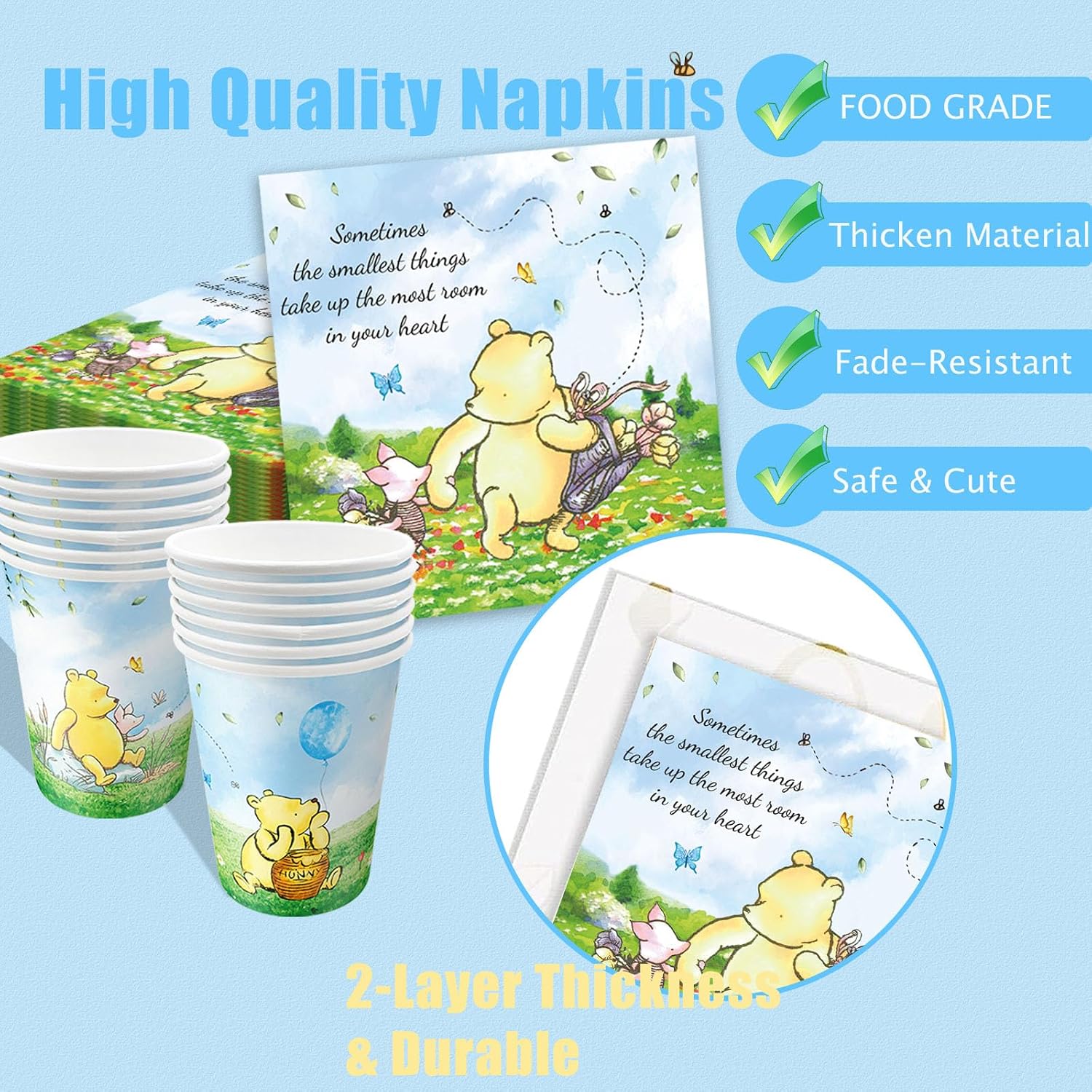 177pcs Blue Winnie Bear Baby Shower Pooh Party Supplies Decorations Oh Baby Plates and Napkins Tableware Set for Boys Girls Newborn Kids Cups Tablecloth Banner Birthday Decorations for 25 Guests