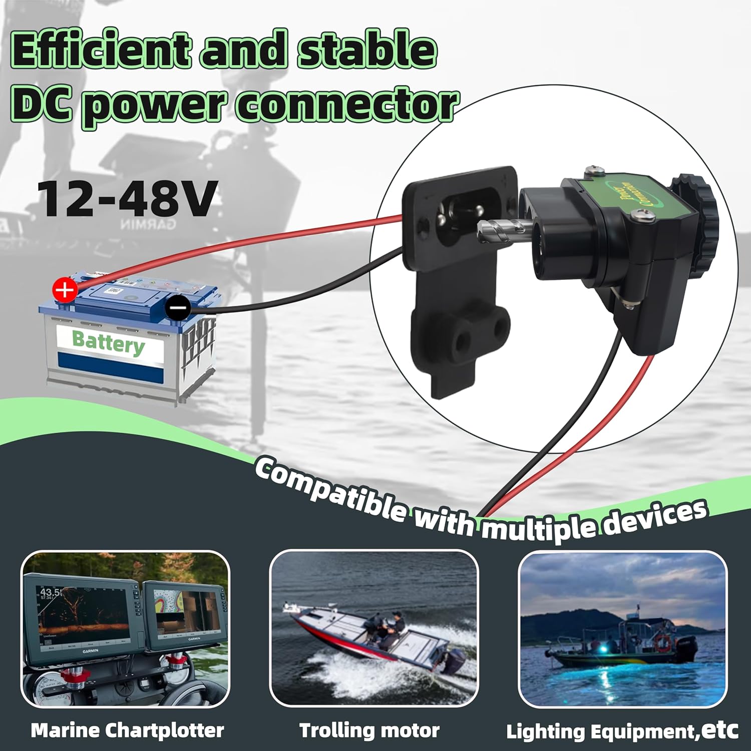 Eshcol Plug Replacement for Battery Tender Trolling Motor Plug, 12-48V DC Power Connector with 90A Capacity, silver-plated copper, Weather & Saltwater Resistant - 027-0004-KIT (L-Shaped and Linear)