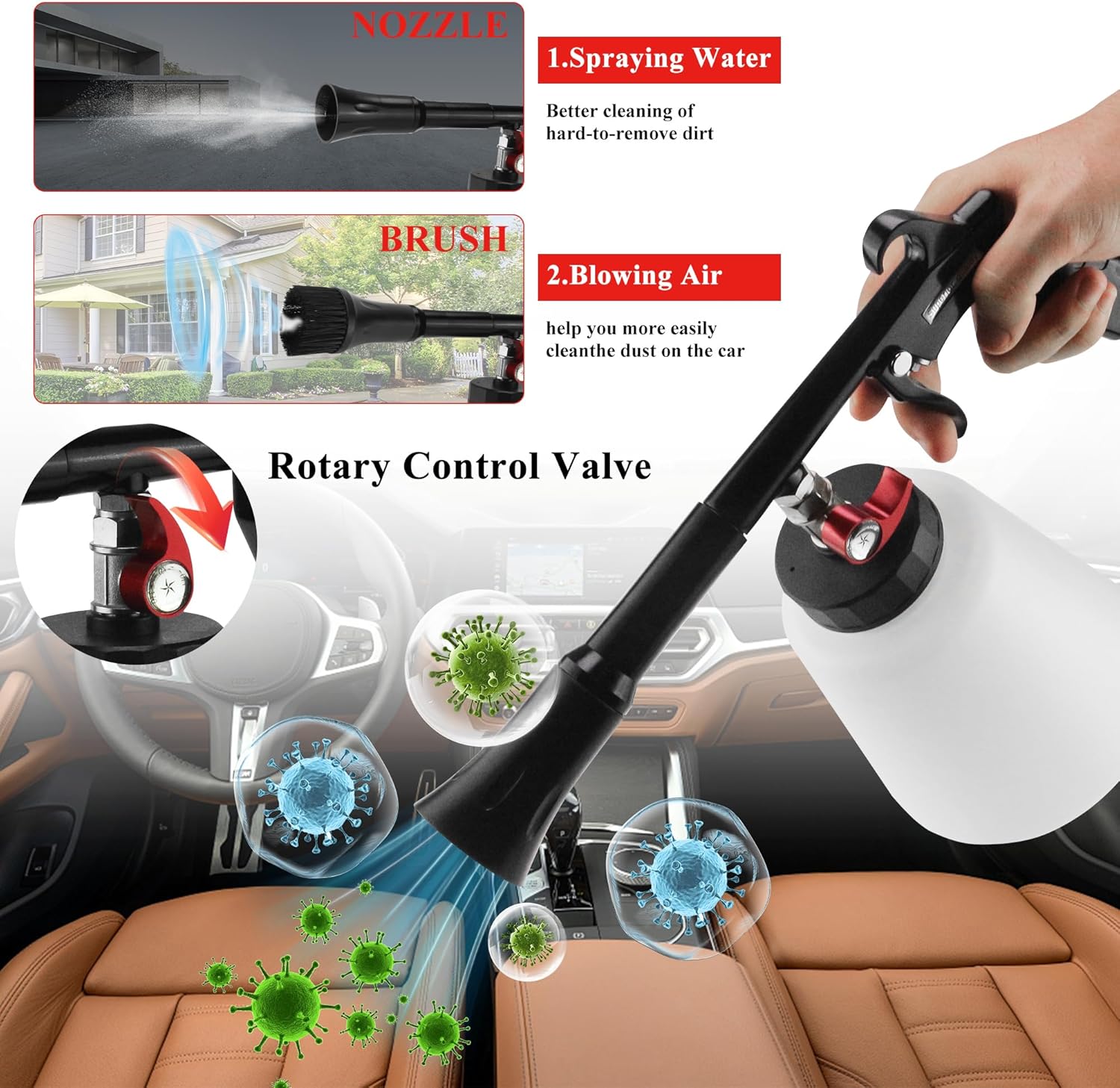 HANDY Tornado Air Cleaning Gun 80-160PSI High Pressure Car Blow Gun, 2 Nozzles, Powerful Air Blast for Dust & Dirt Removal, Surface Cleaning Tool