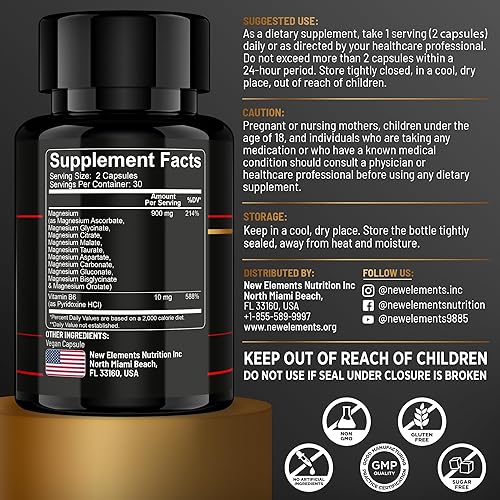 Miniatura 3 de 10 unidades glicinato, gluconato, malato, orotato, carbonato, asparato, taurato, citrato, bisglicinato, ascorbato + vitamina B6 para una absorción