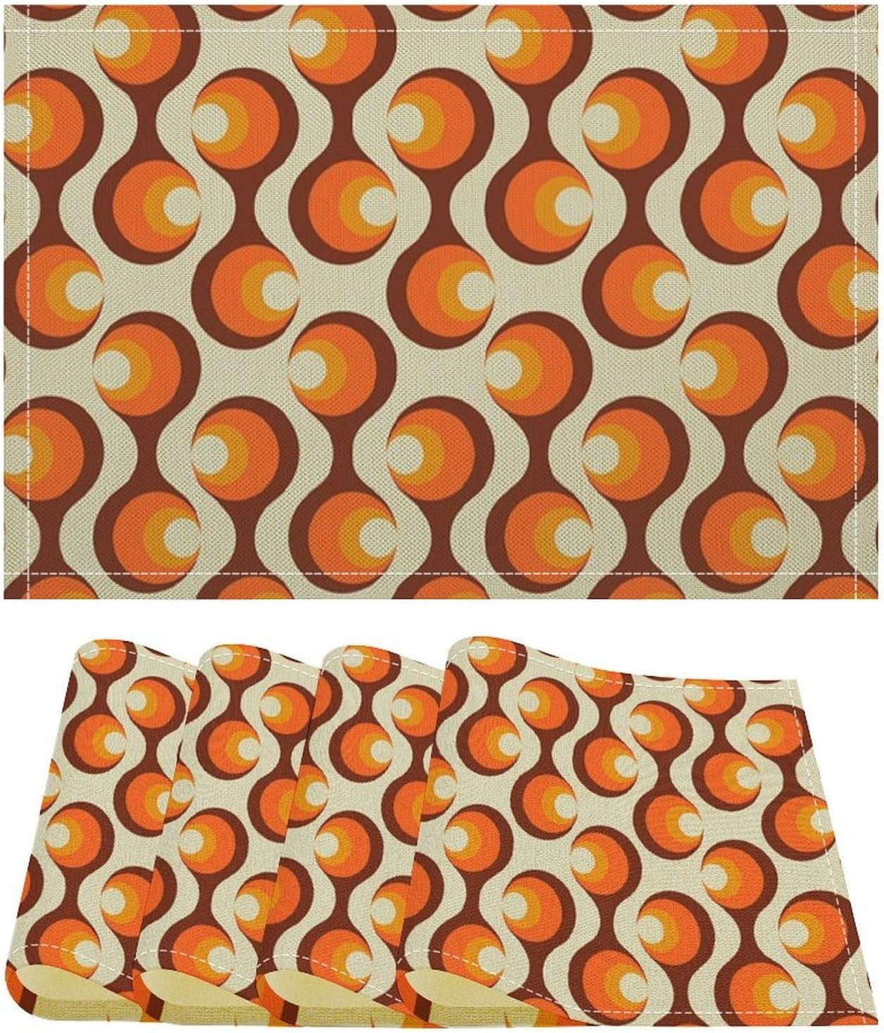 Geometric Vintage Placemats Set of 6,Groovy Bauhaus Vintage 70S Abstract Art Geometric Pattern Placemats Table Mat for Home Dining Table Kitchen Party Decor 12x18in 6PCS