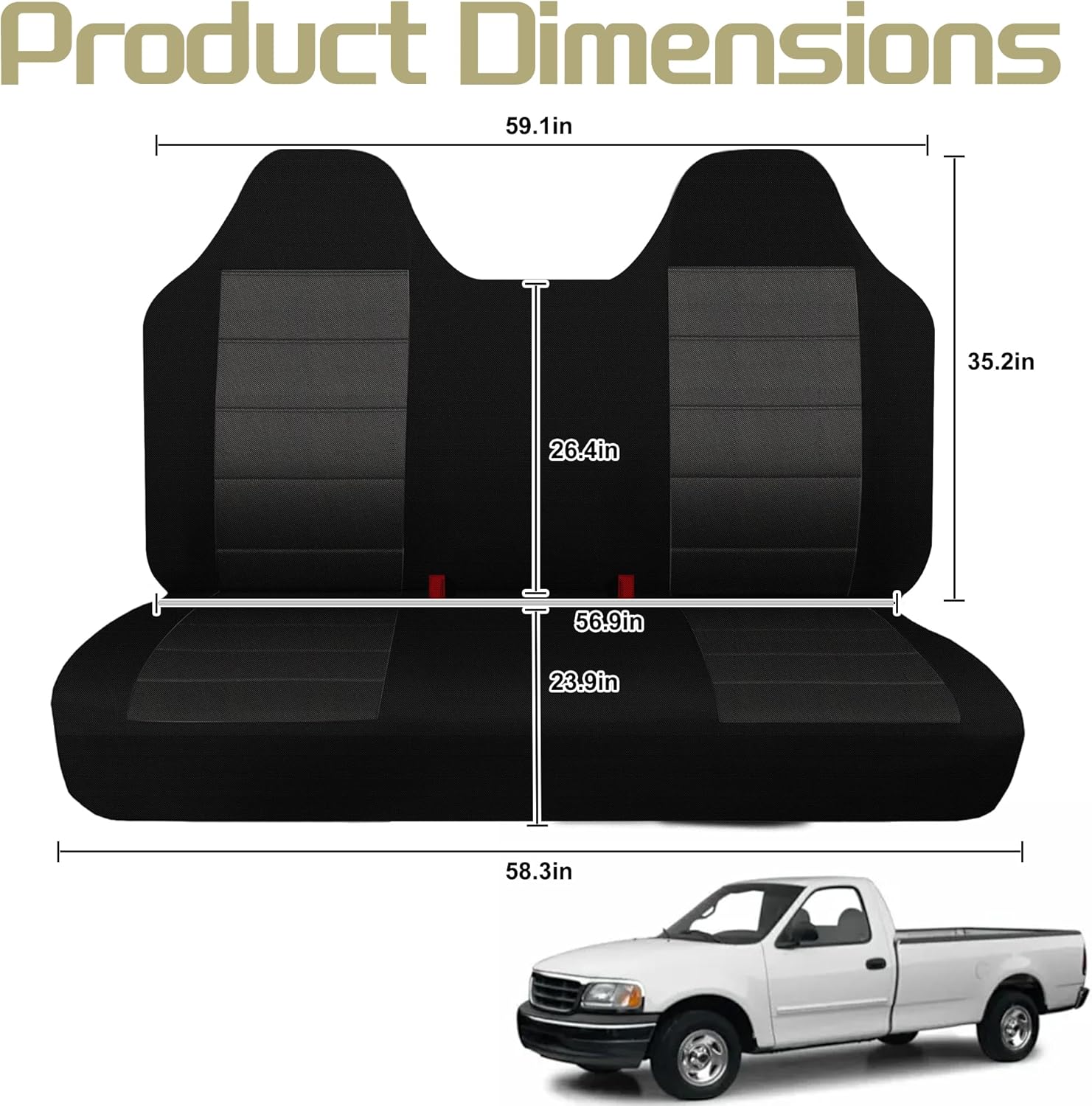 Jokuye Heavyweight Composite Fabric Front Bench Seat Cover for Ford F-150 1999 2000 2001 2002 2003 2004，with Molded Headrests, Solid Bench Seats Without Console – Black