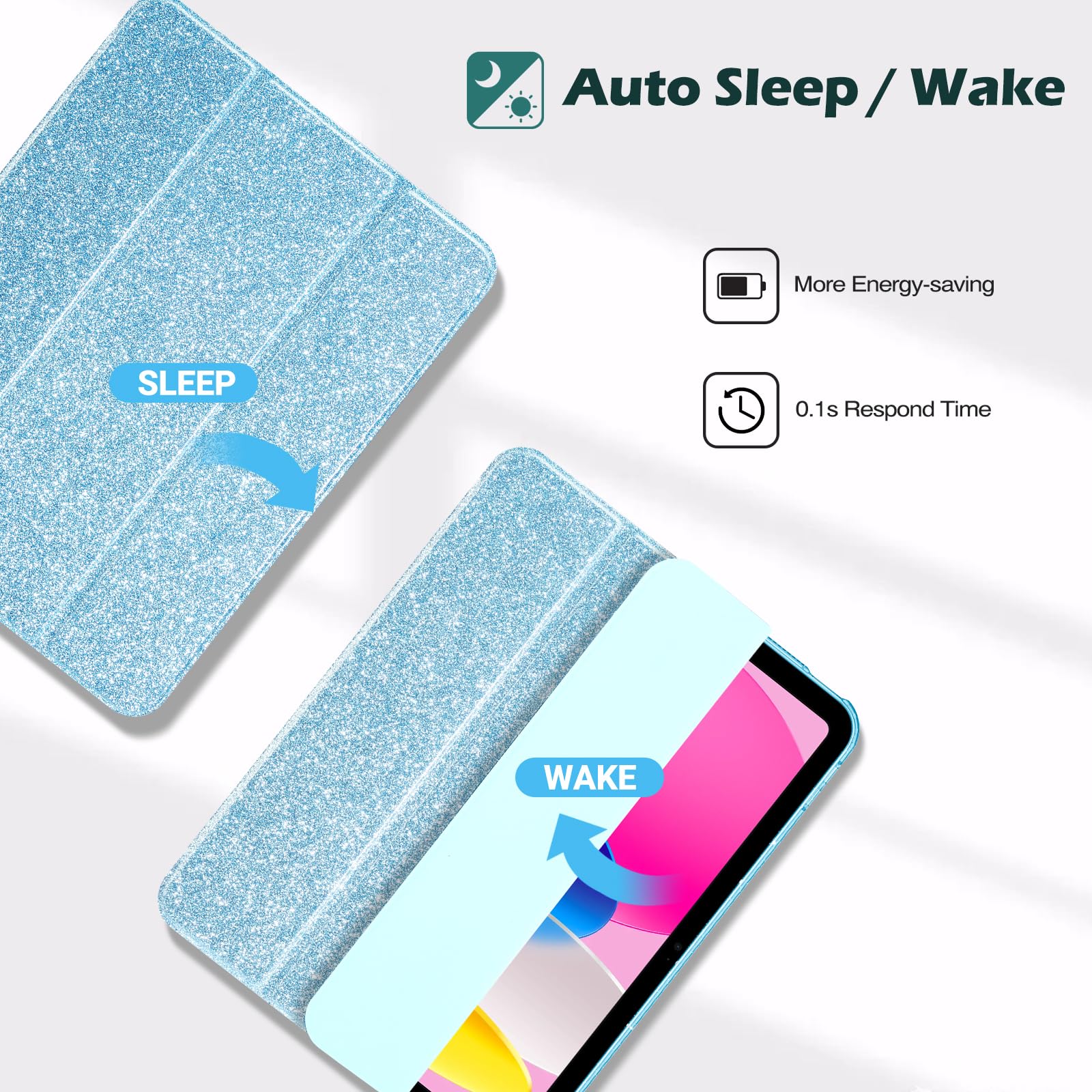 ProCase Cover iPad 11 Generazione A16 11 Pollici 2025/iPad 10 Generazione 10,9 Pollici 2022,Custodia con Portapenna Auto Sonno/Veglia -Glitter Blu