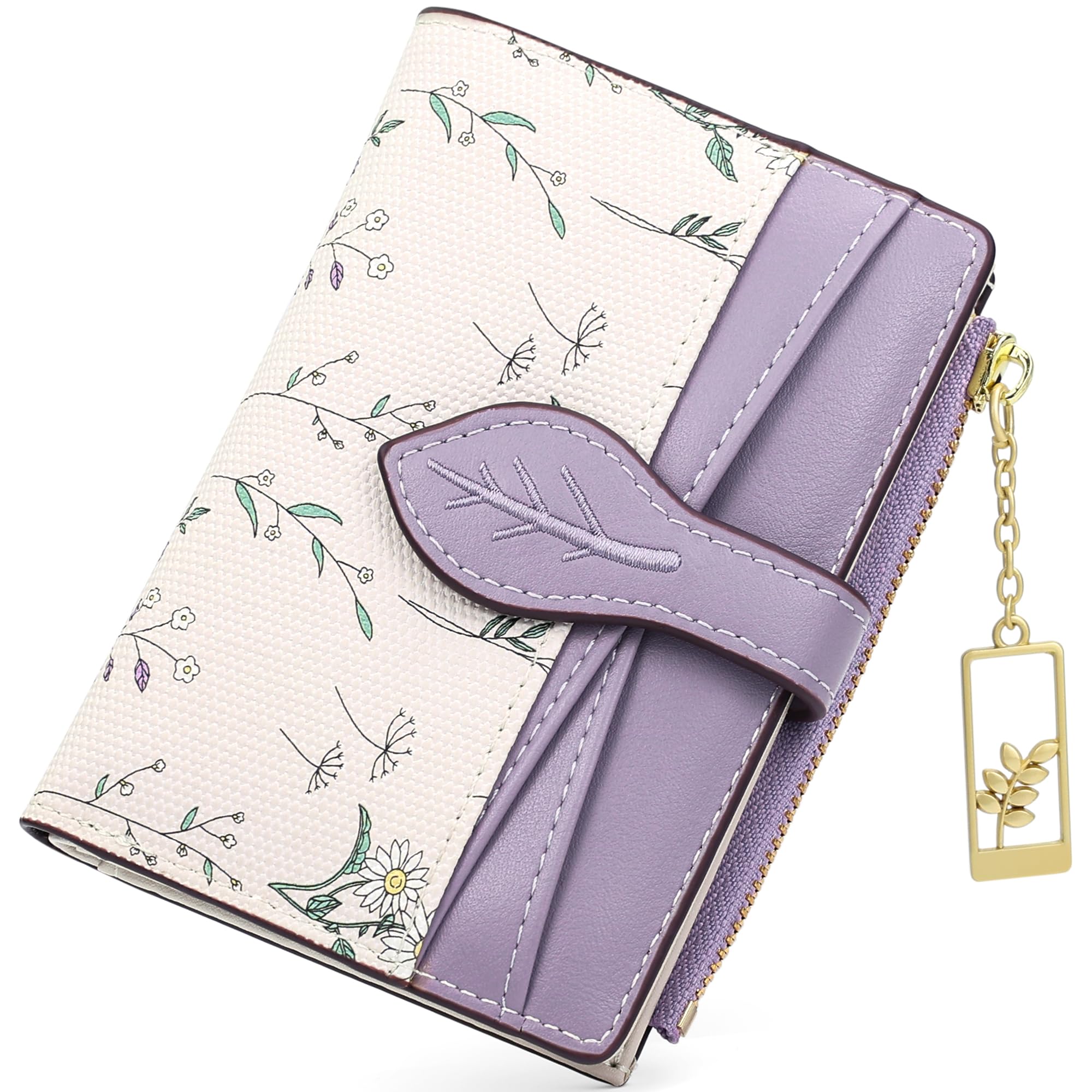 Farcauo Portemonnaie Damen Geldbeutel Frauen Portemonnaie Mini Geldbörse mit Violett Geldbörsen Klein Damen Blumen Design für Frauen Klein mit Ausweisfach und Kartenhüllen