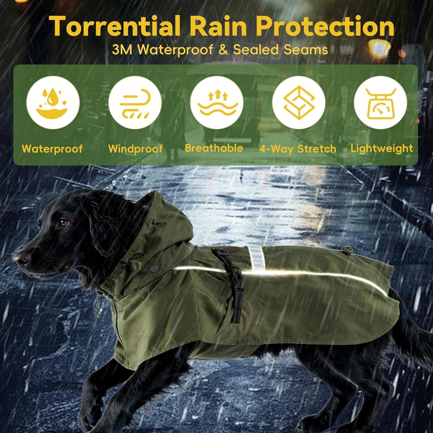 Dog Raincoat Waterproof Rain Jacket Lightweight with Adjustable Reflective Strip & Detachable Hood, Fits Small/Medium/Large/Extra Large Dogs Puppies, Green (4X-Large)