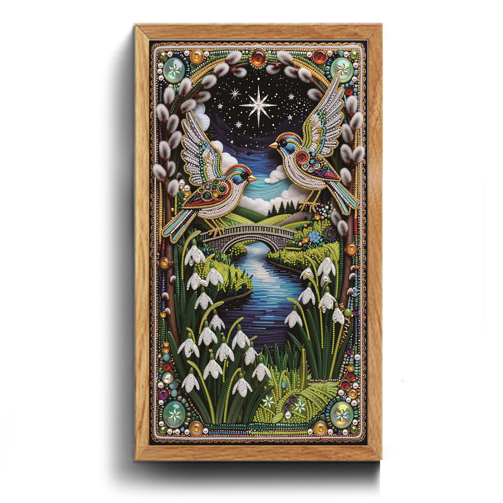 POETRYDRAW Starry Night Garden Birds 5D DIY Diamond Art Kit Large 15.75x27.56inch for Adults & Beginners Home Decor