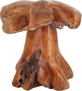Handcrafted Teak Mushroom Decor – Solid Indonesian Teak Wood Sculpture – Organic Modern Accent for Shelf, Table, or Garden – Natural Rustic Decor (12 Inch)