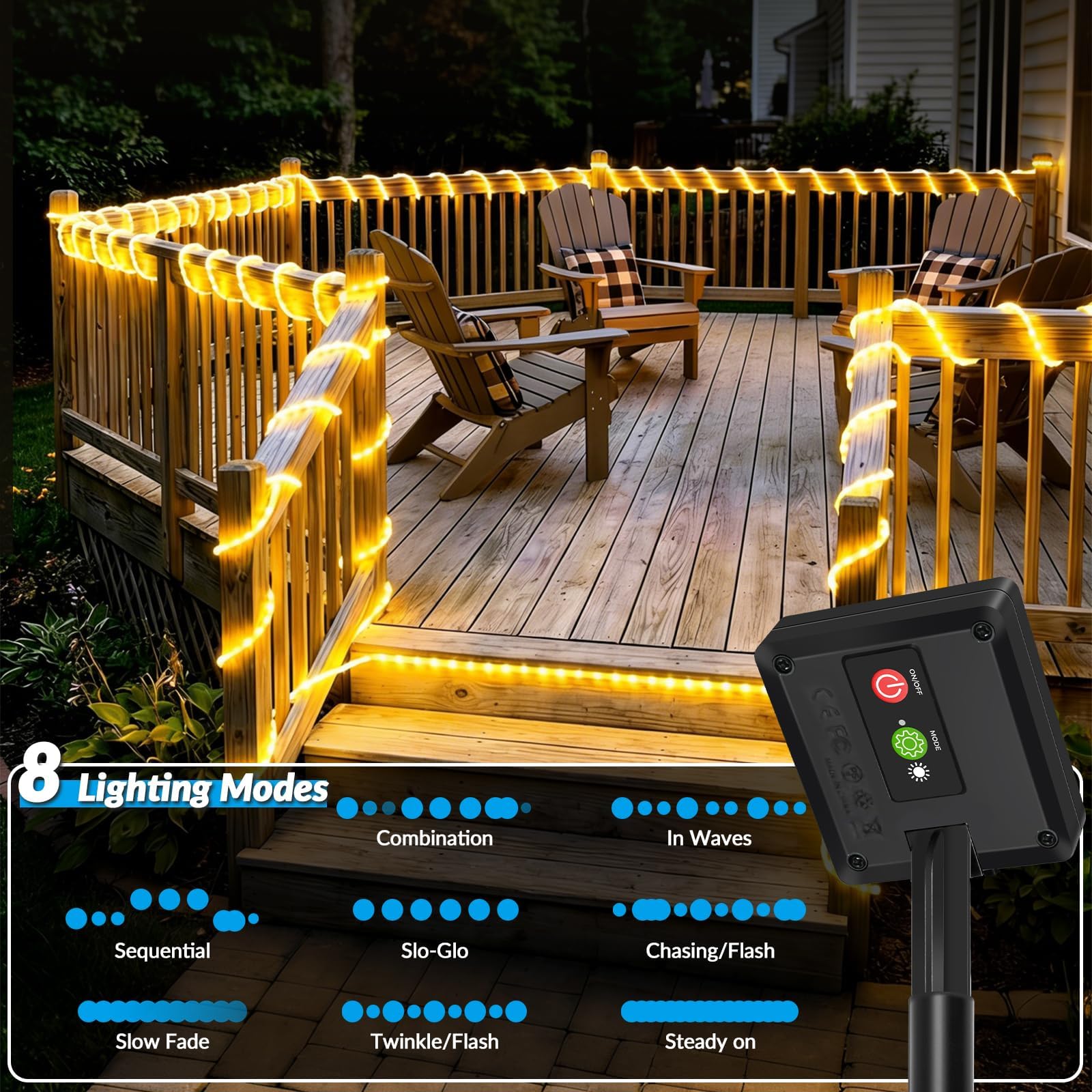 Solar-Lichterkette, 100 LEDs, IP65 wasserdicht, hell, langlebig, Solar-Lichterkette mit 8 Beleuchtungsmodi für Deck, Zaun, Terrasse, Garten, Urlaub, Baumdekoration, Warmweiß, 2 Stück
