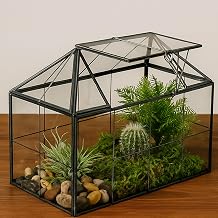 HighFree 9.25 Inch Large Geometric Terrarium Planter House Shape Black Handmade Glass Box for Vintage Tabletop Miniature Flowerpot Succulent Cactus Air Plants Style 2