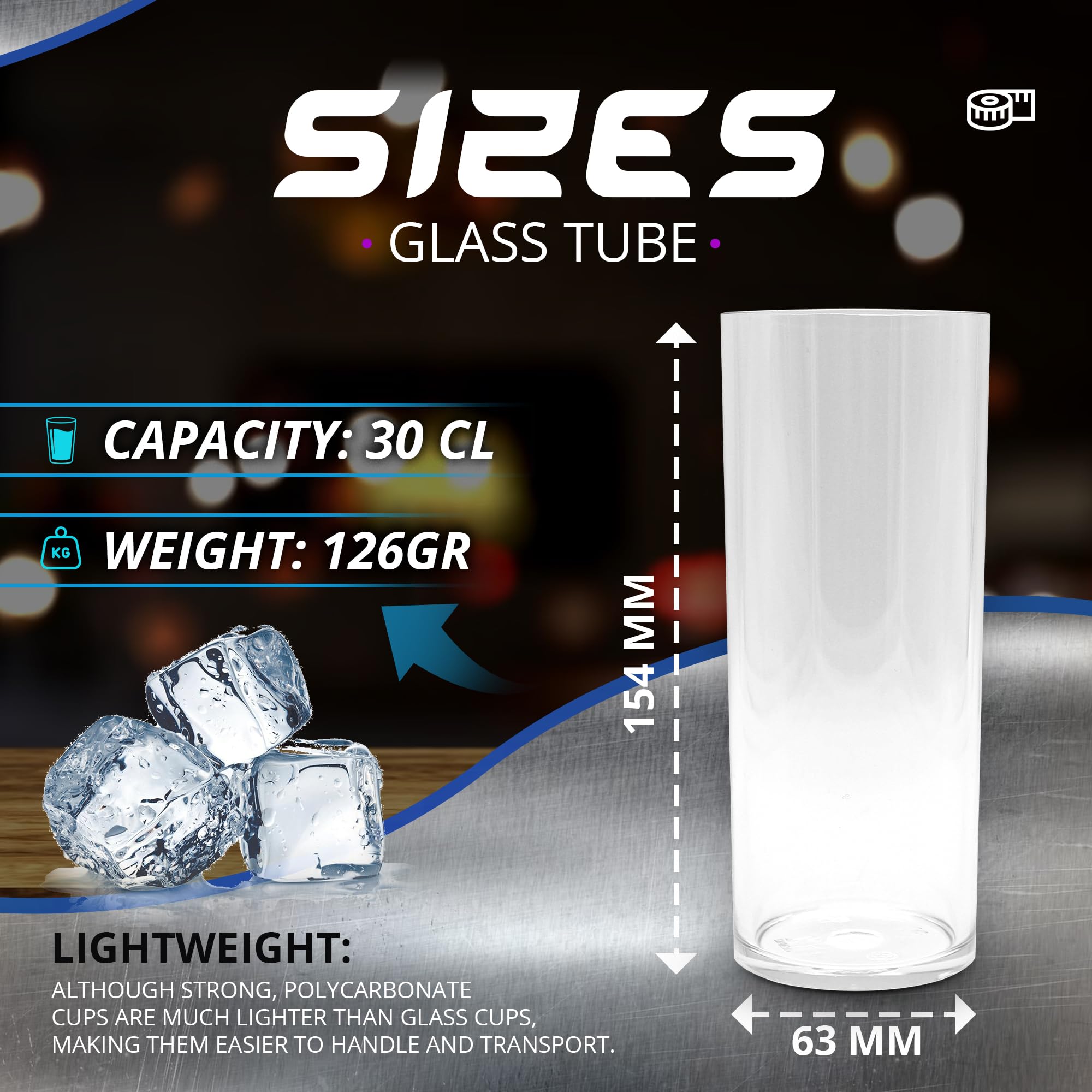 DOJA Barcelona | 30cl Longdrinkgläser | Pack 12 | Harte transparentKunststoffbecher | 154x63x2mm | Polycarbonat Trinkgläser | Wiederverwendbare Hartplastikbecher | für Most, Cocktail, Gin Tonic