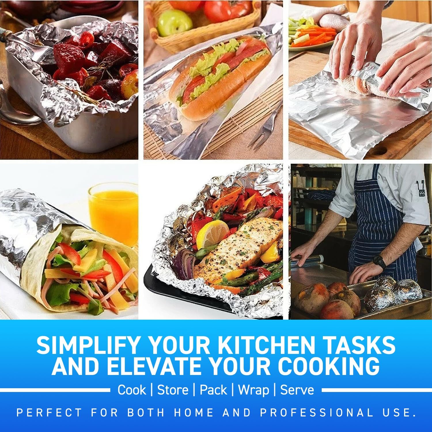 12”x1000 ft. Aluminum Foil Roll | 30 Micron Thick Strong Foils with Cutter for Home Cooking, Catering, Grilling | Heavy Duty Long Foil Wrap for Food Service Industry and Home Use (1 Pack)